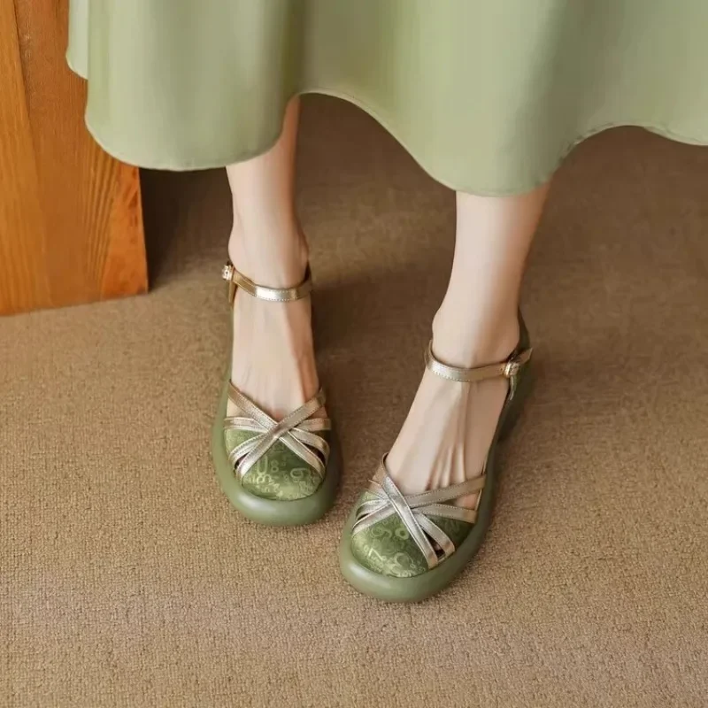 

High Heel Square Heel Modern Sandals Buckle Strap Adult Female Shoes on Sale 2024 Fashion Solid Shallow Concise Women's Sandals