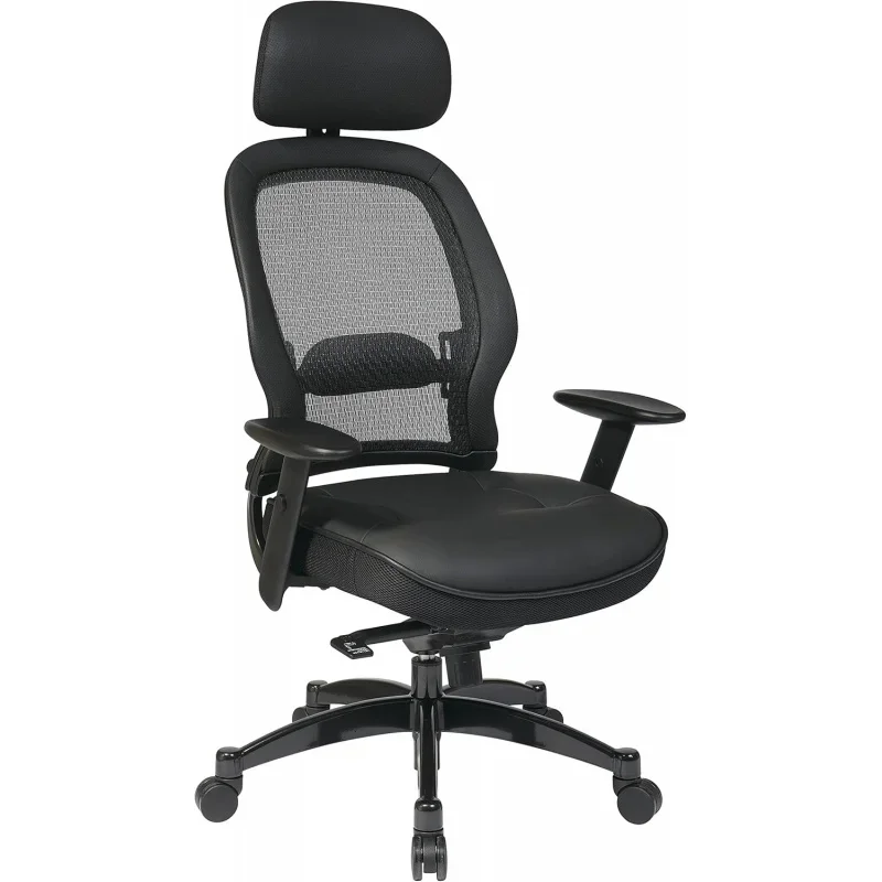 Breathable Mesh Back and Leather Seat, 2-to-1 Synchro Tilt Control, Adjustable Arms and Lumbar Support, Gunmetal Finish Base, an