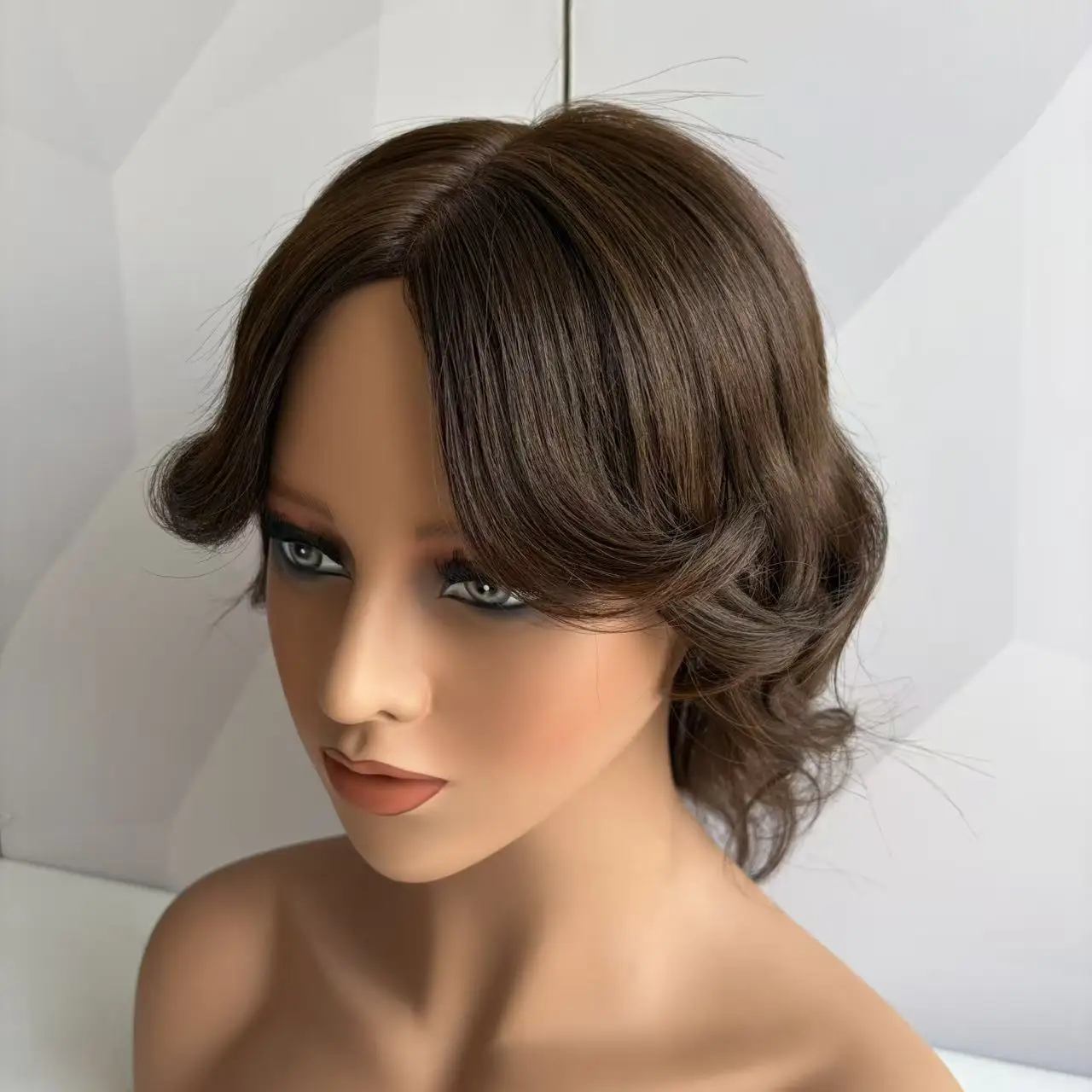 M2/4 Dark Brown Color Full Hand Tied Short Pixie Cut Wig Silk Base 100% European Human Hair Wigs Women