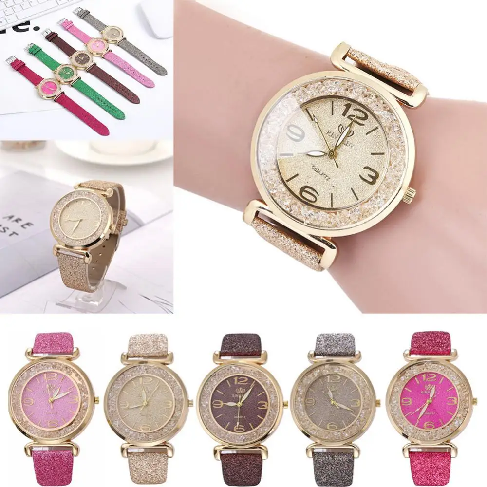 Relogio Fashion Women Watches Glitter Leather Quicksand Rhinestone Quartz Wrist Watches Clocks Gifts Dropshipping reloj mujer