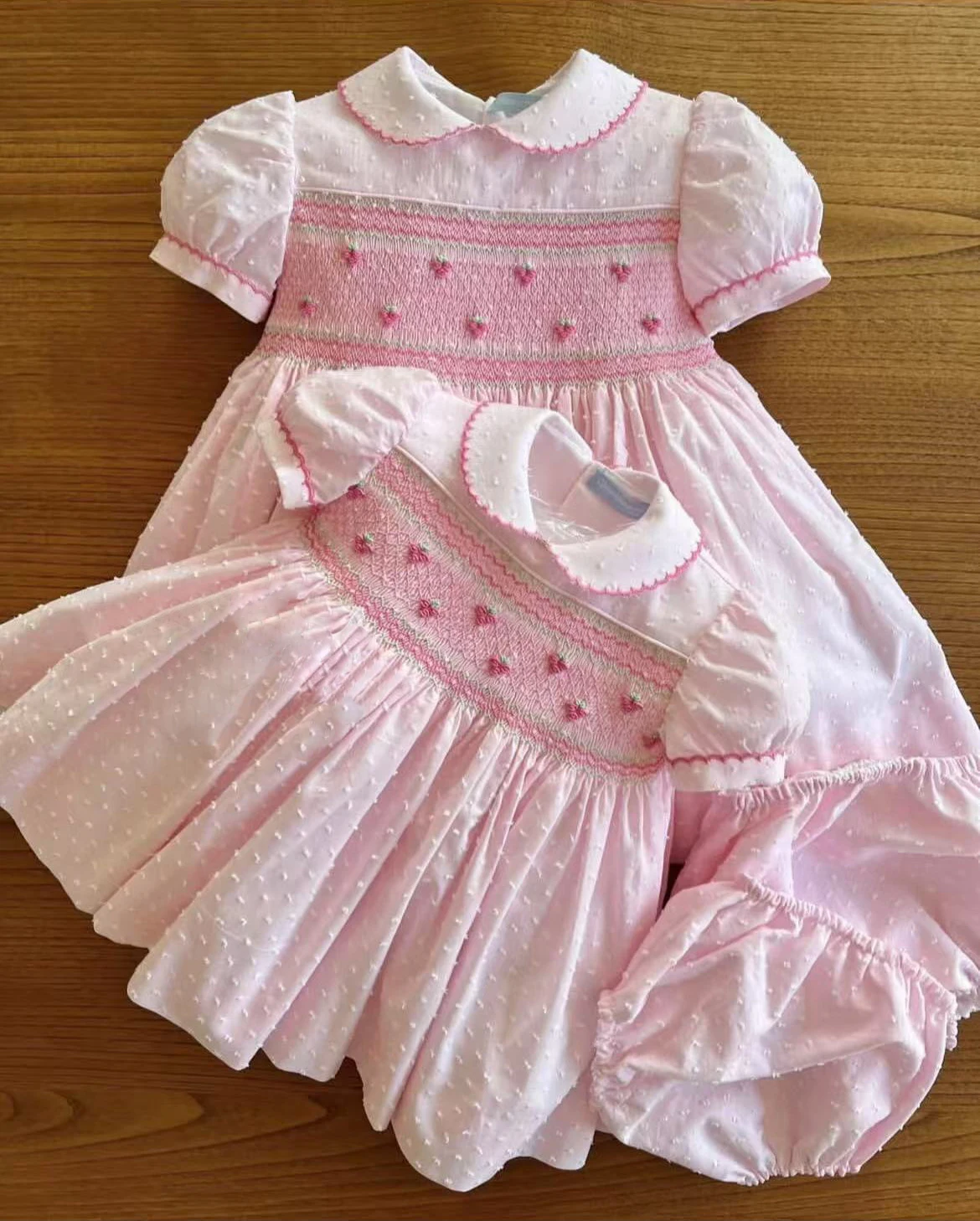 0-12Y Baby Girl Summer Flower Handmade Embroidery Smocked Pink Vintage Turkish Princess Dress for Party Photography A233