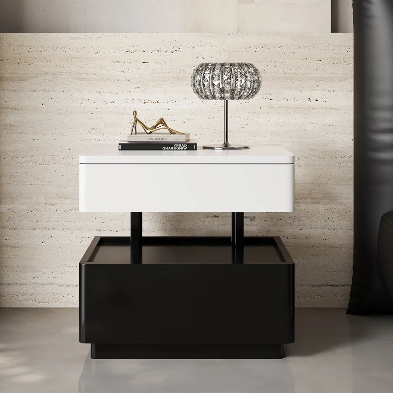 Italian minimalist solid wood paint bedside table bedroom light luxury high-end suspension creative design niche bedside table