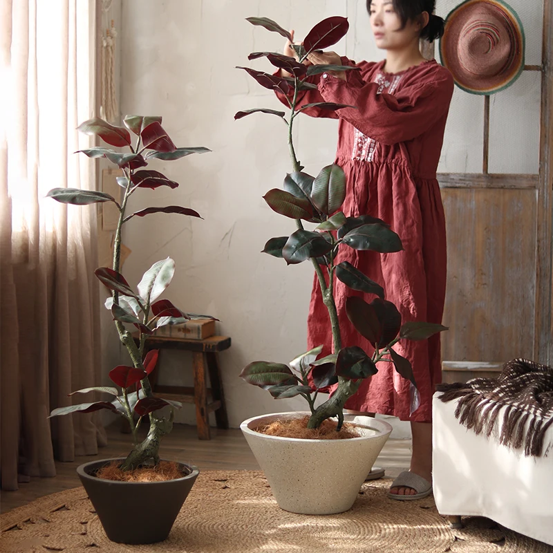 Black Gold Just Rubber Tree Simulation Plant Green Plant Pot Fake Tree Decoration Floor Decoration Home Accessories  Fake Plant