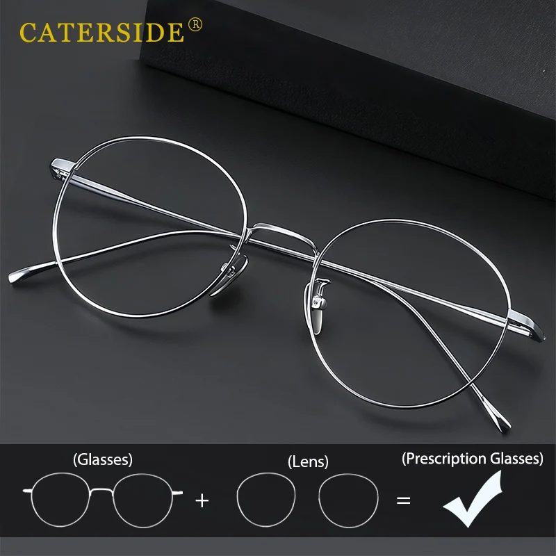 

CATERSIDE New Retro Optical Prescription Eyeglasses Ultralight Pure Titanium Optical Frames Man Women Casual Anti Blue Light