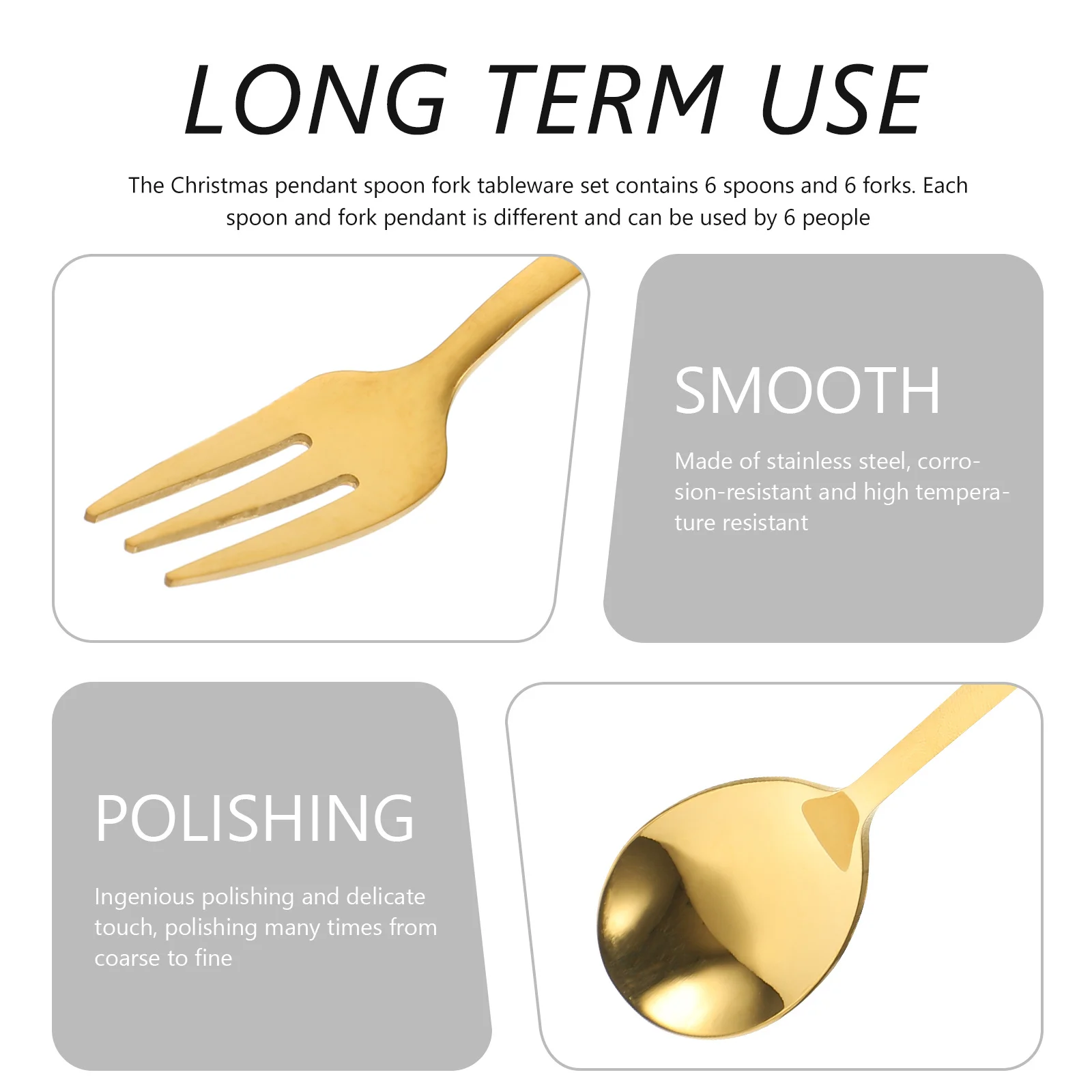 

1Set Stainless Steel Forks and Spoons Set Christmas Design Integrated Molding Comfortable Handle Multipurpose Eating Spoons