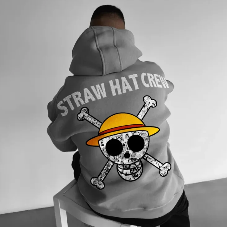 Felpe con cappuccio da strada larghe e oversize con stampa anime ufficiale One Piece per uomo e donna