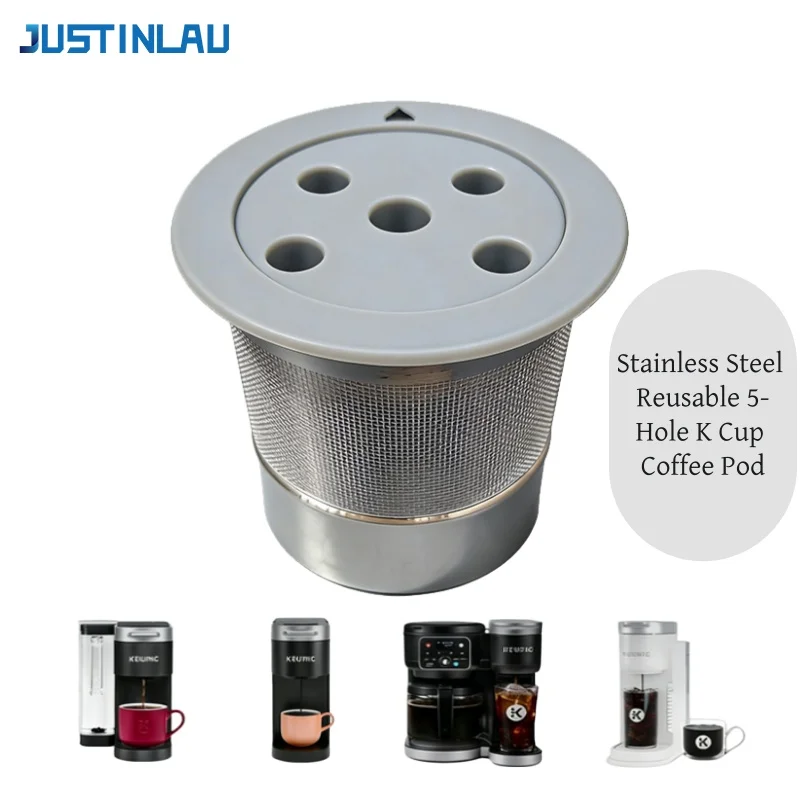 JUSTINLAU Reusable 5-Hole Coffee Dripper Stainless Steel K Cup Coffee Pod Filter Net for Keurig K Supreme/K-Duo Gen 2 Machine