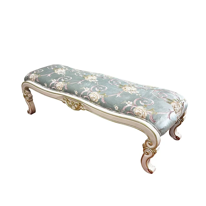 French end stool European embroidery concubine stool solid wood fabric