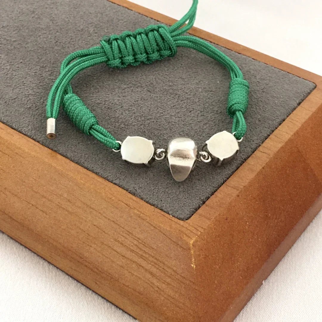 Europe Fashion Green Handmade Woven Cord Bracelet Skull Silver Crystal Bracelet Women Designer Brand Trend