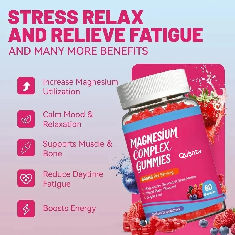 Magnesium Gummies 800mg for Women Men with Vitamin D3, C, B6,   Zinc 60 Gummies