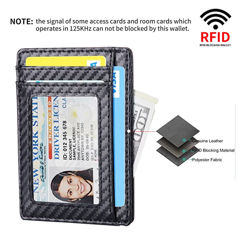 Carbon Fiber Credit Card Holder Wallet for Men Id Identity Anti-theft Protection-Smart Slim Anti-scanner Badge Holder Id Wallet