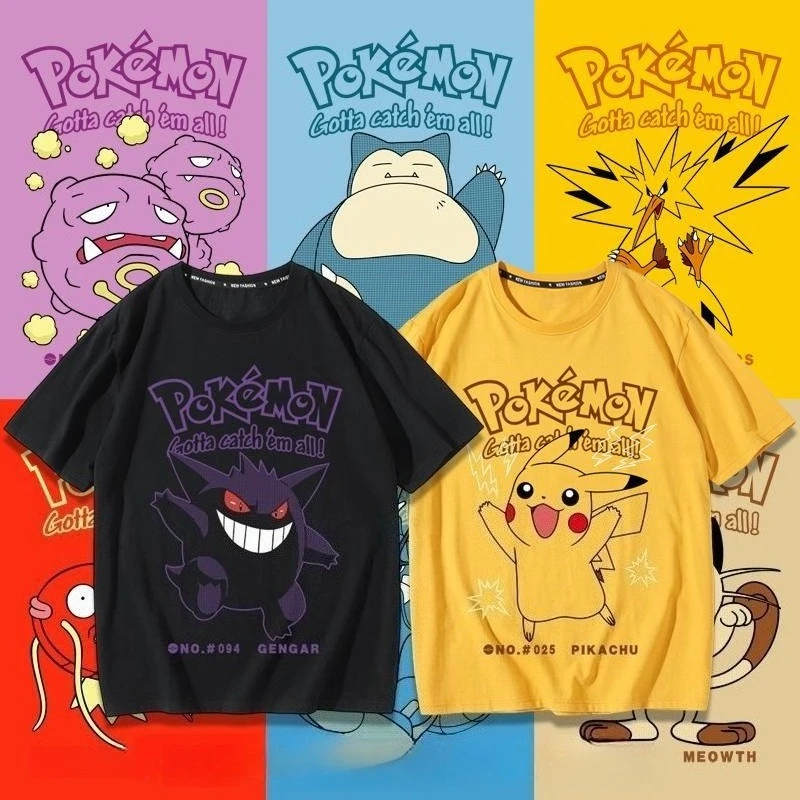 Camiseta de Algodón Pokémon Pikachu Gengar Magikarp para Hombre, Moda Verano 2026, Estilo Urbano Informal, Talla Grande, Ropa Urbana Y2K