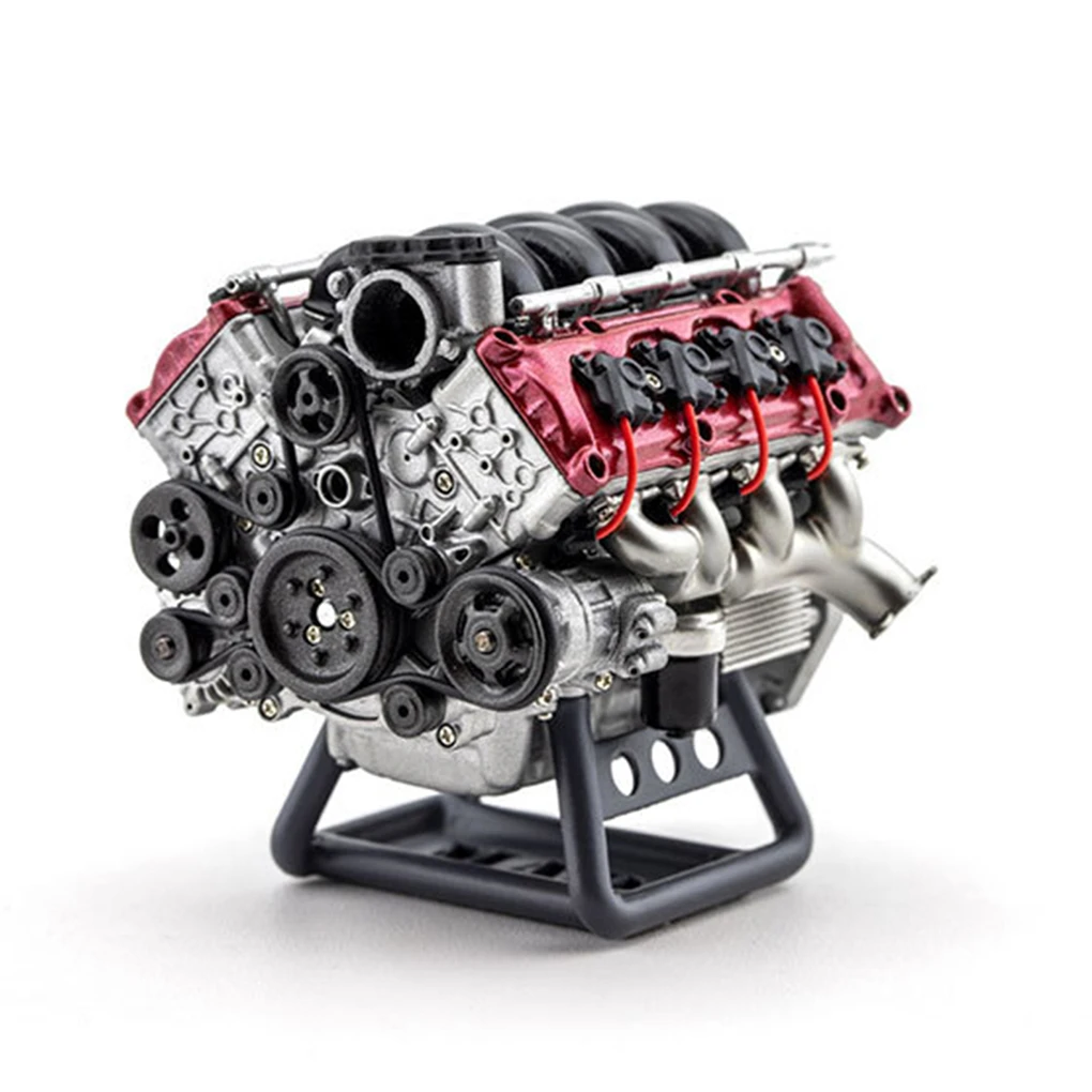 V8 Engine RC Car Model Kit With Belt Wheel Winding Structure RC Full Simulation Engine V8 Engine red