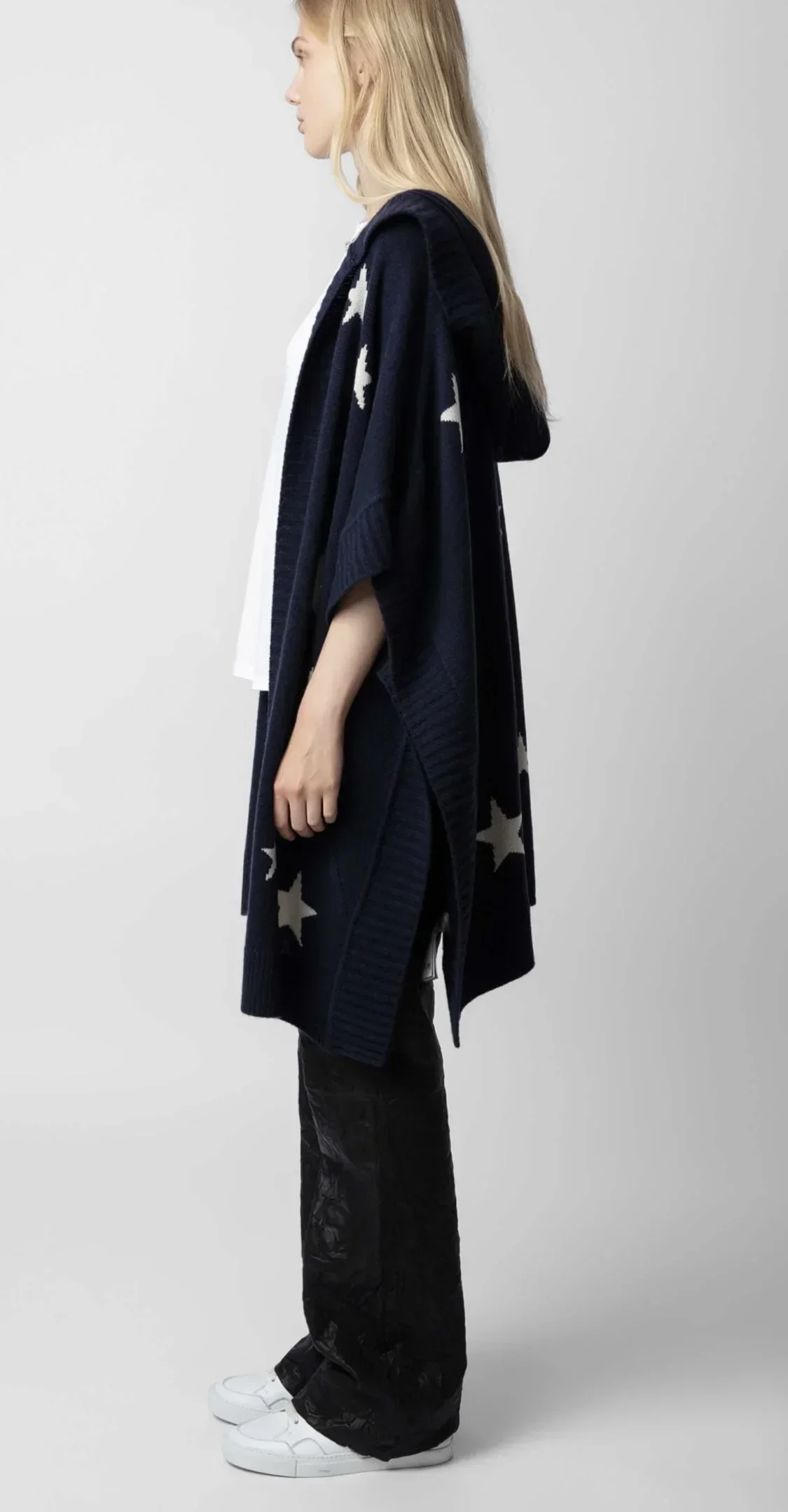 New Cashmere Batwing Sleeve Cloak Sweater Star Jacquard Design Classic Hooded Knitted Jacket