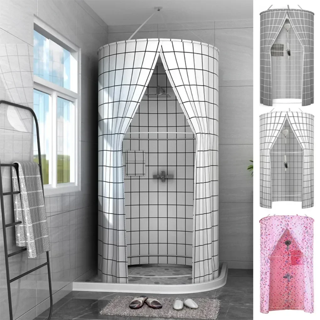 Polyester Protective Against Body Shower Curtain Waterproof and Mildew Proof Bathroom Dry and Wet Separation Round Bath Cover