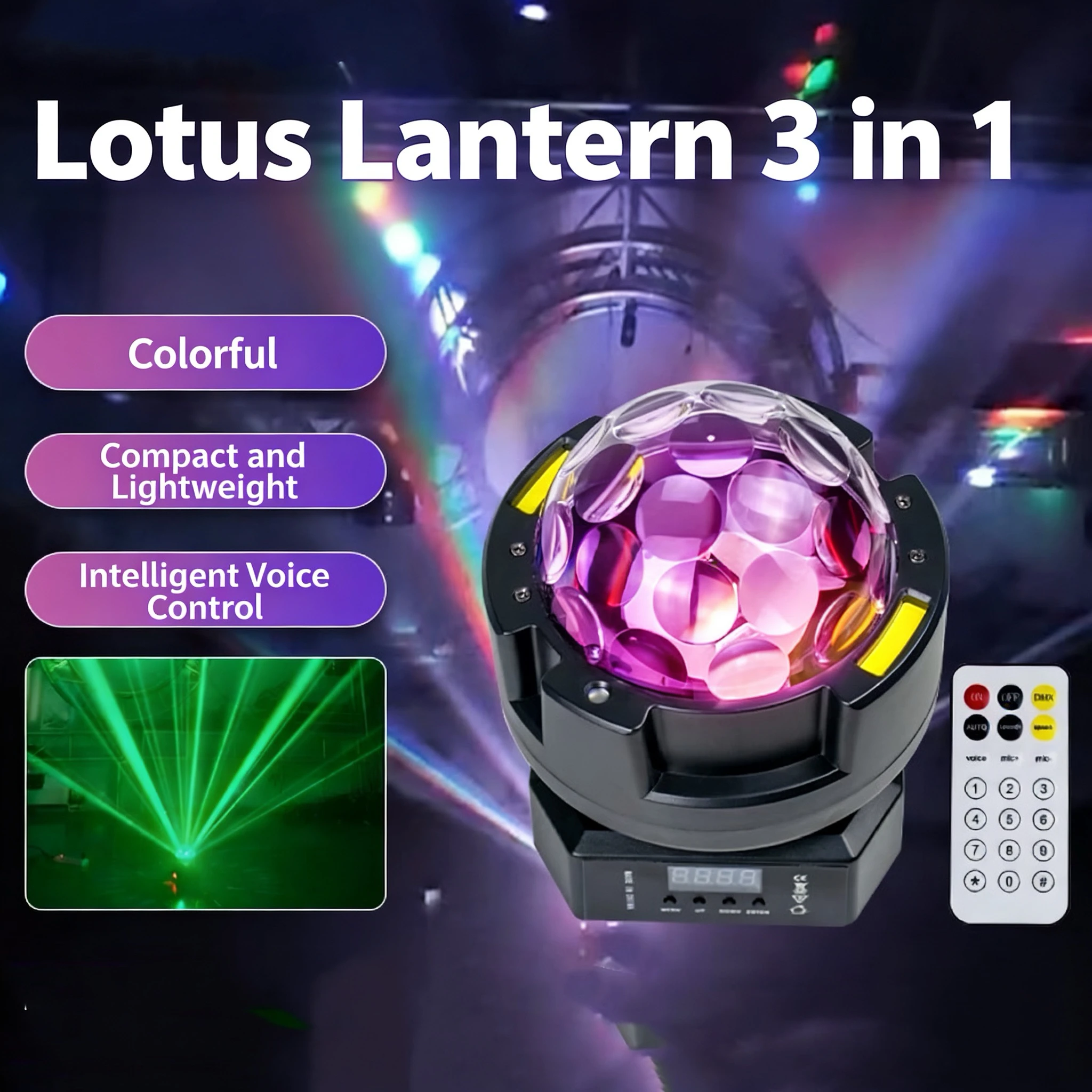 Lotus Lanrern 3in1 Bee Eyes RGB LED Laser Beam Lights Linear Dimming Sound Control Professional Stage Lighting  for DJ Bar Party
