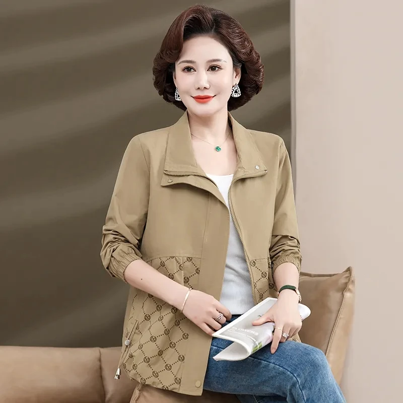 New Women's Middle-aged Elderly Coat 2024 Spring Autumn Female Windbreaker Western-style Jacket Short Thin Leisure Overcoat