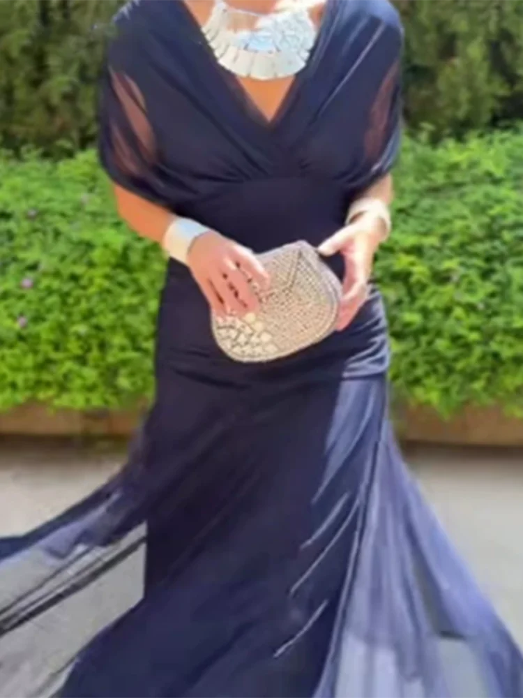 캐주얼 숄 슬리브 하이웨이스트 플리츠 드레스 여름 신상 여성 메쉬 연회복 섹시 V넥 오프숄더 플로럴 프린트 드레스