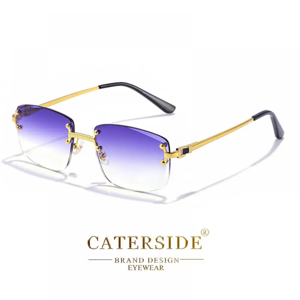 CATERSIDE Rahmenlose Sonnenbrille für Herren und Damen, luxuriöse Outdoor-Party-Sonnenbrille, Metallrahmen, Spiegel-Verlaufsgläser, UV400 – Detail 25