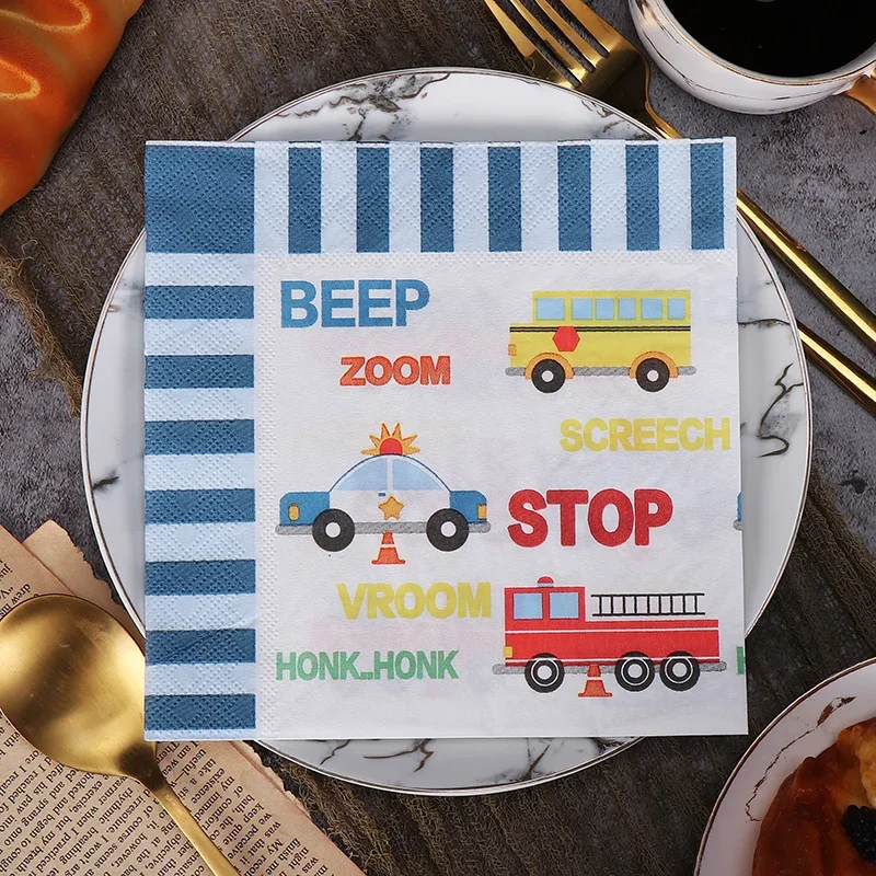 

20pcs/Pac New Colorful Engineering Truck Printed Paper Towels Cartoon Birthday Party Colorful Napkins Handmade DIY Paper Towels