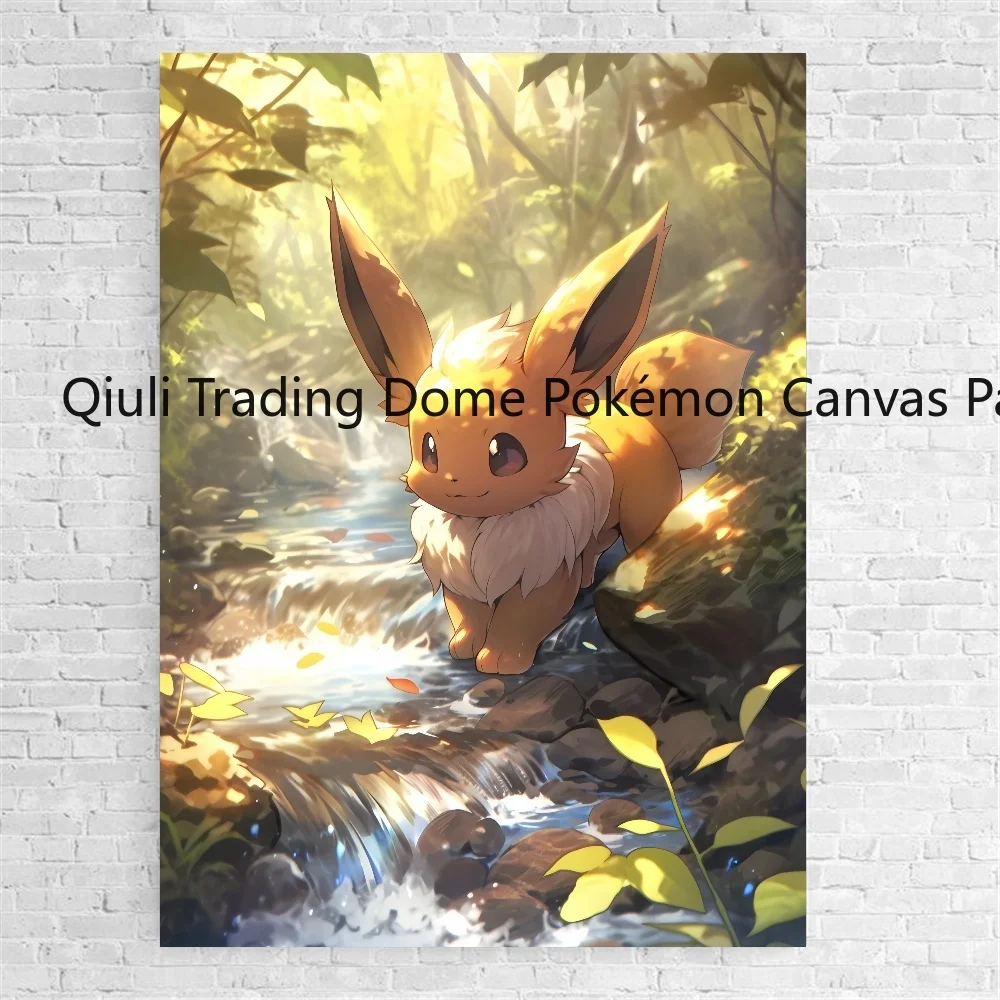 Anime peryferyjne Pokemon Eevee plakat do dekoracji artystyczna akwarela na ścianę obraz na płótnie nowoczesny wystrój pokoju wysokiej jakości obraz prezenty