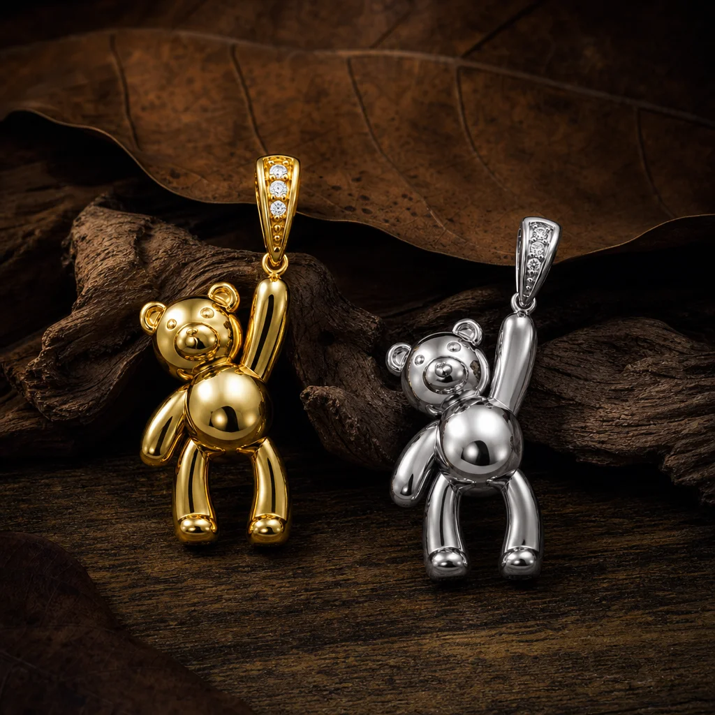 ZHENL Niedlicher Hängender Teddybär-Anhänger Charm 18K Vergoldeter Edelstahl 3D Tier-Ballonbär Halskette Damen Mädchen Schmuck – Detail 4