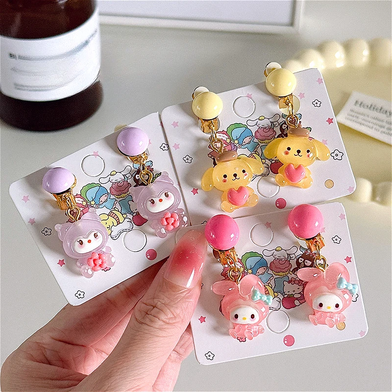 

2024 New Cartoon Kuromis My Melody Earrings Earrings Clip Little Girl Earrings Cute Accessories Performance Props Gift Toys