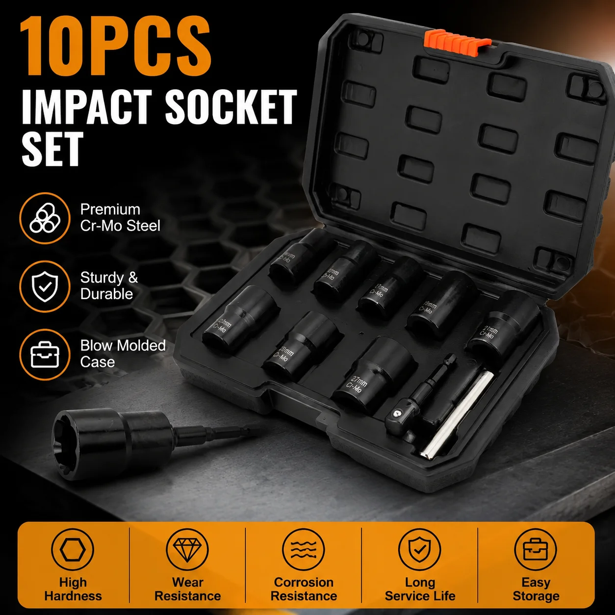 

10PCS Lug Nut Wheel Lock Extractor Kit,1/2" Drive Impact Bolt Nut Remover Tool Set for Damaged Dead Rusted Rounded-Off Fasteners