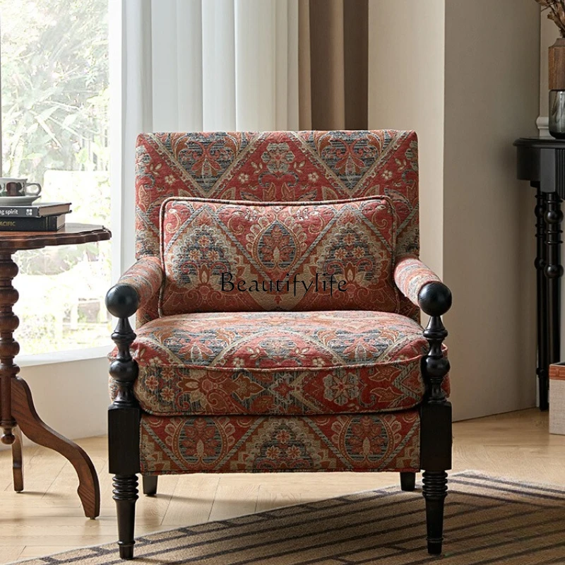 

American fabric retro solid wood single living room lazy single casual sofa chair