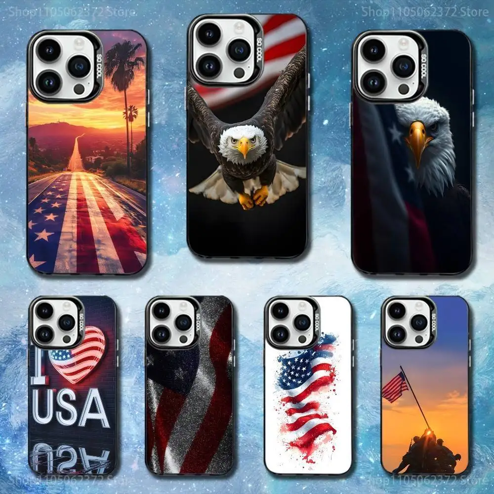 حافظة هاتف Flag Art Cool Americans لهاتف iPhone 11,12,13,16,14,15, Mini, Pro,XS,MAX غطاء أسود غير لامع مقاوم للصدمات