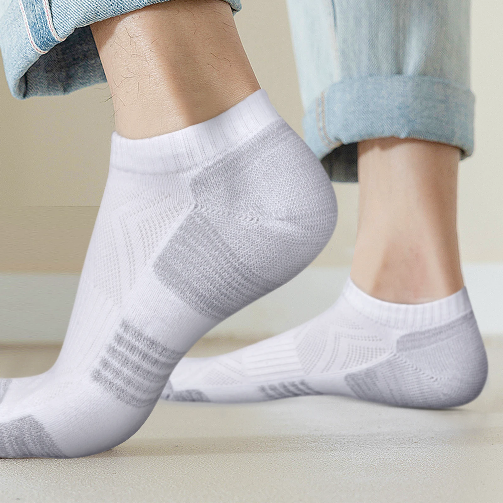 Yuedge Herren Söckchen 5 Paar niedrig geschnittene Baumwolle gepolstert Docht wirkung atmungsaktive sportliche Laufsport socken