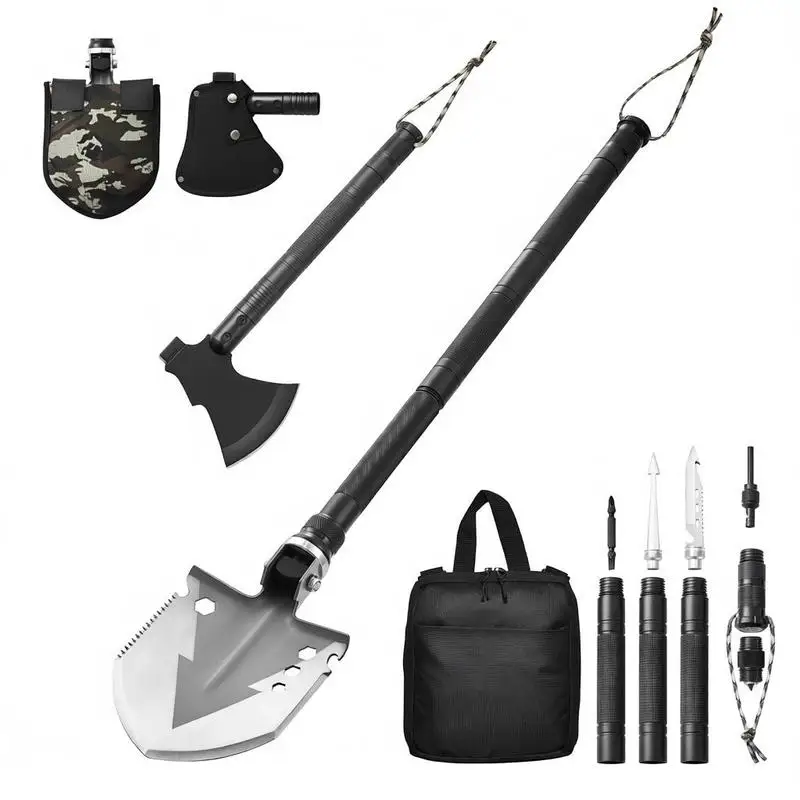 

Survival Shovel Survival Axe, 16-in-1 Camping Folding Shovels with Hatchet, Stainless Steel Tactical Shovel Hatchet Combo, Multifunctional Emergency Survival Gear Equipment for Camping Hiking