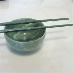 Tea Bowl Ornament Decoration Living Room Gift Giving Presents Natural Guizhou Jade Stone Bowl Jade Chopsticks Hand Carved Rice B
