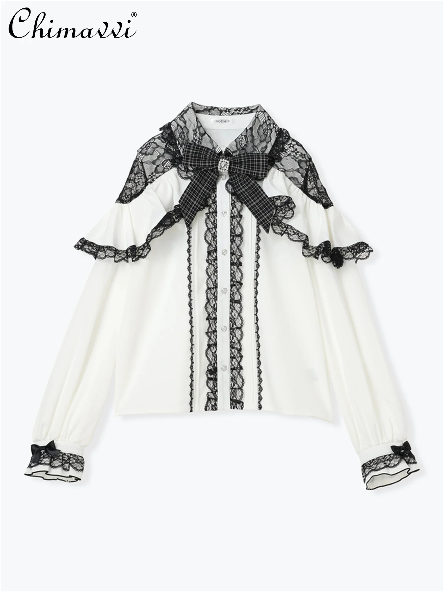 

Японская милая кавайная серия Landmine, рубашка с длинными рукавами и бантом, осень 2022, новая кружевная блузка в стиле Лолиты с длинными рукавами, топ