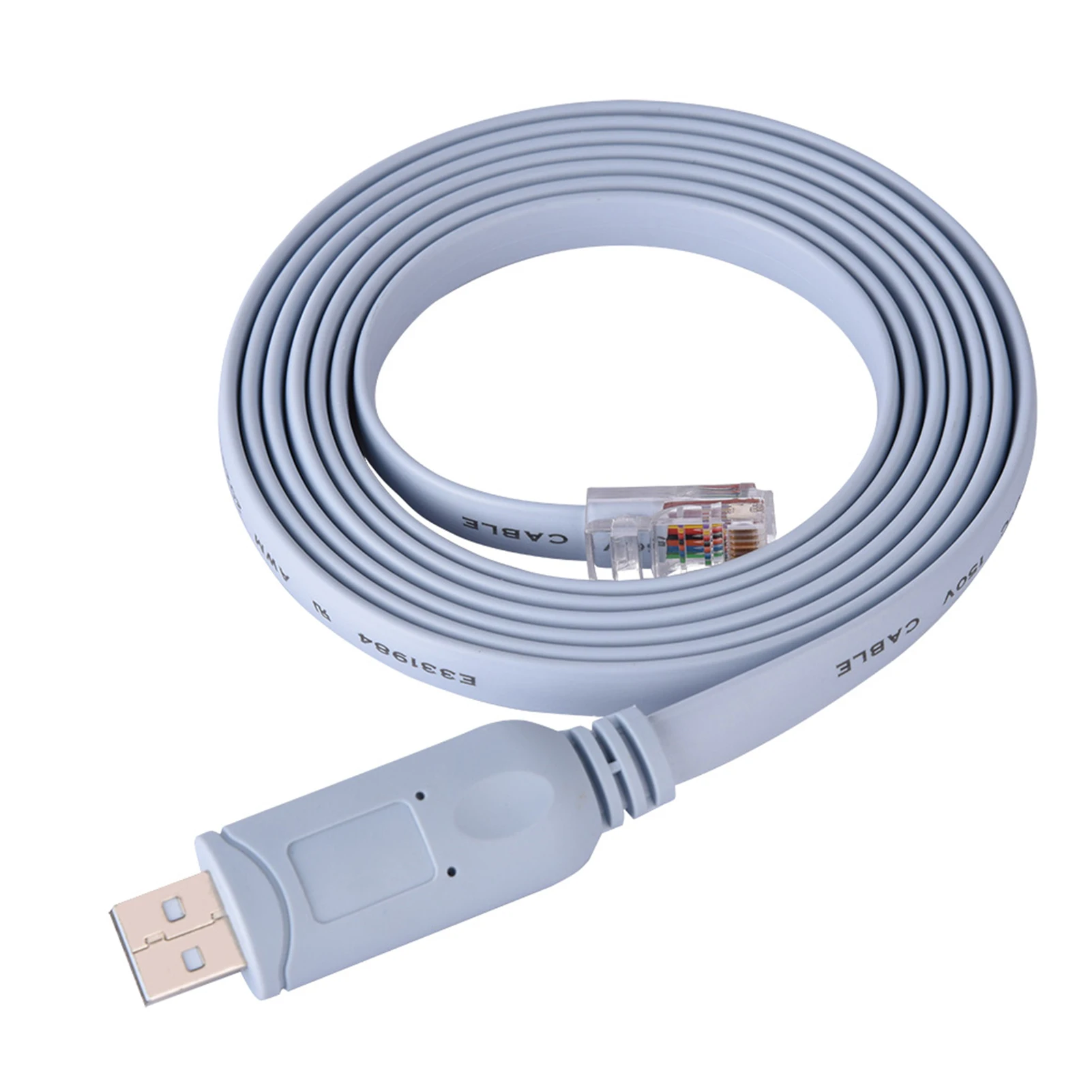 

USB2.0 Male to RJ45 Male CAT5 Serial Console Flat Cable Light Blue Approx. 1.8m / 6ft Portable for Cisco Routers Switches