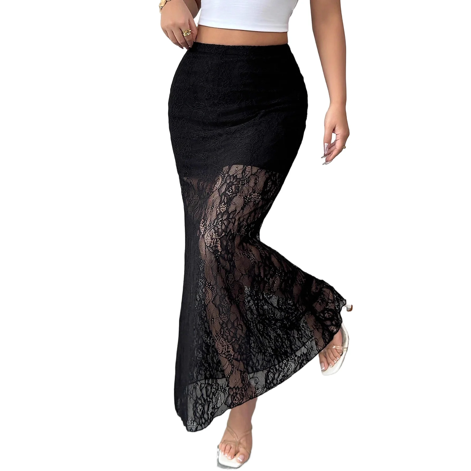 

2025 Autumn and Winter New Lace High Waist Slim Fit Hip Wrap Thin Skirt Autumn and Winter Skirt Cw64215