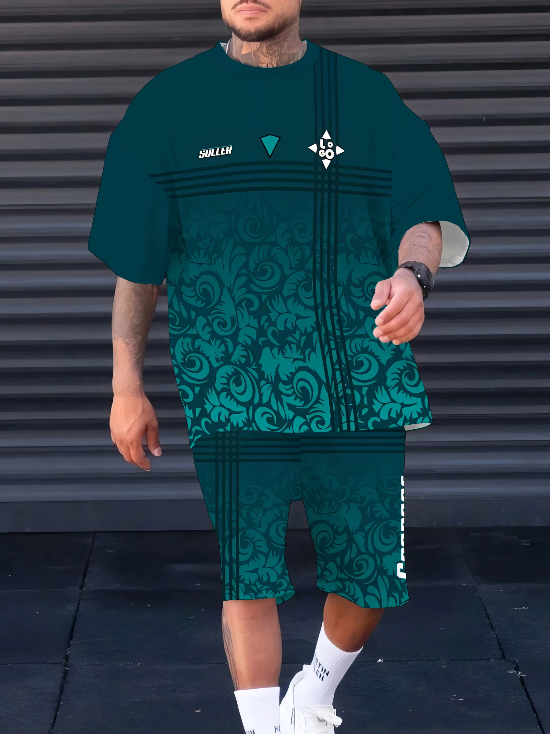 

Summer 2025 New men's casual sportswear 3D printed pattern polyester fitness men's wear