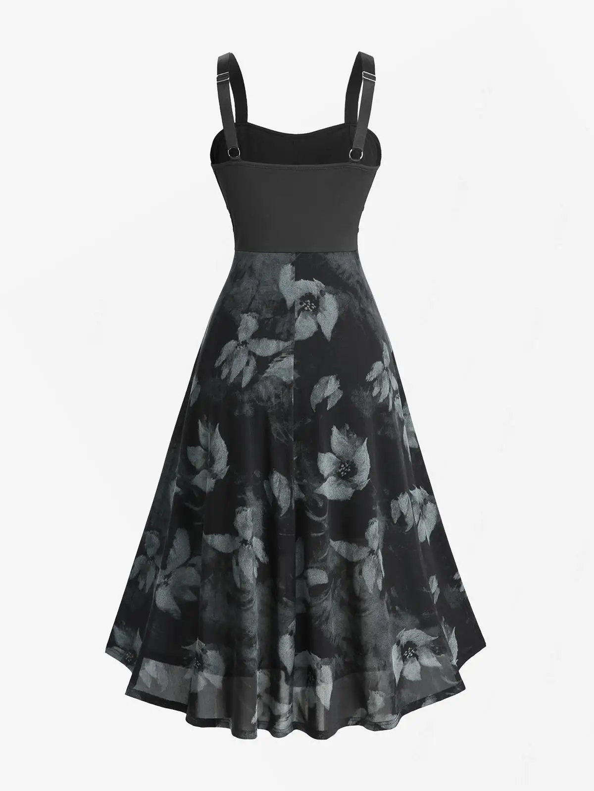 Sukienki na ramiączkach ROSEGAL Plus Size z kwiatowym nadrukiem, ozdobione ćwiekami, łańcuszkami i klamrami, elegancka moda damska, letnia sukienka codzienna.