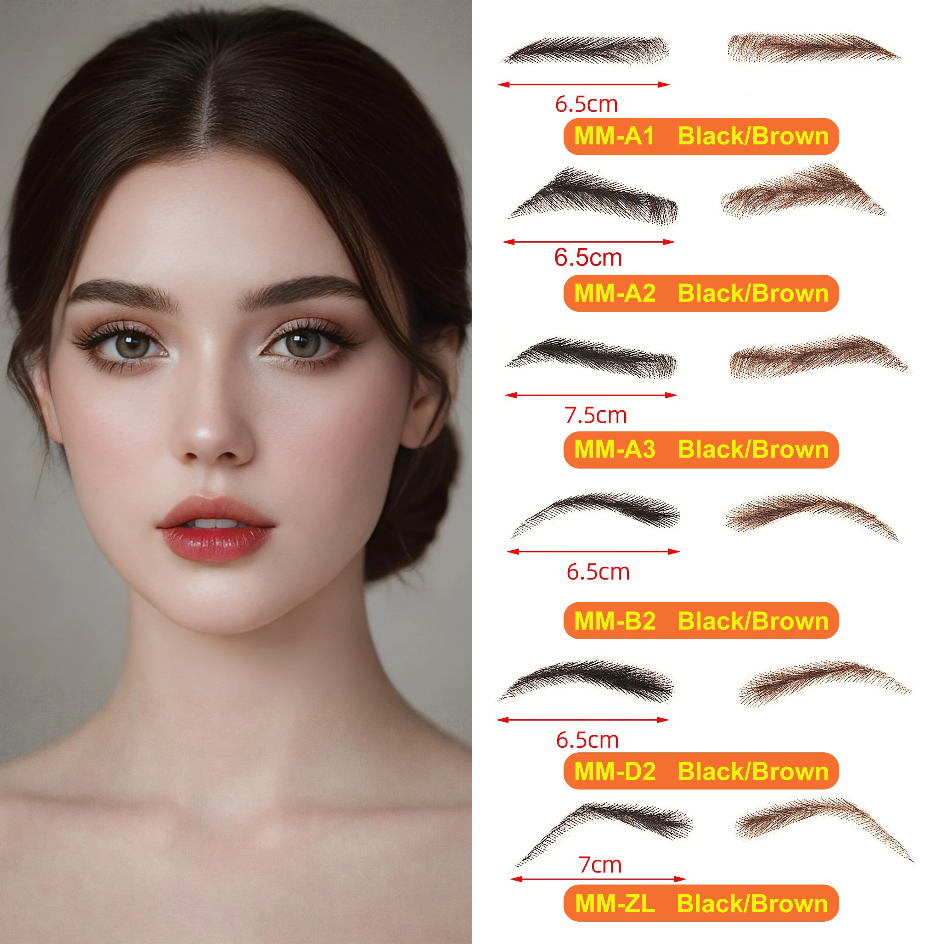 1 Pairs 100% Human Hair Handmade Crochet Lace Mesh Eyebrows for Adult Invisible Realistic Fake Eyebrows Makeup Tools Black/Brown