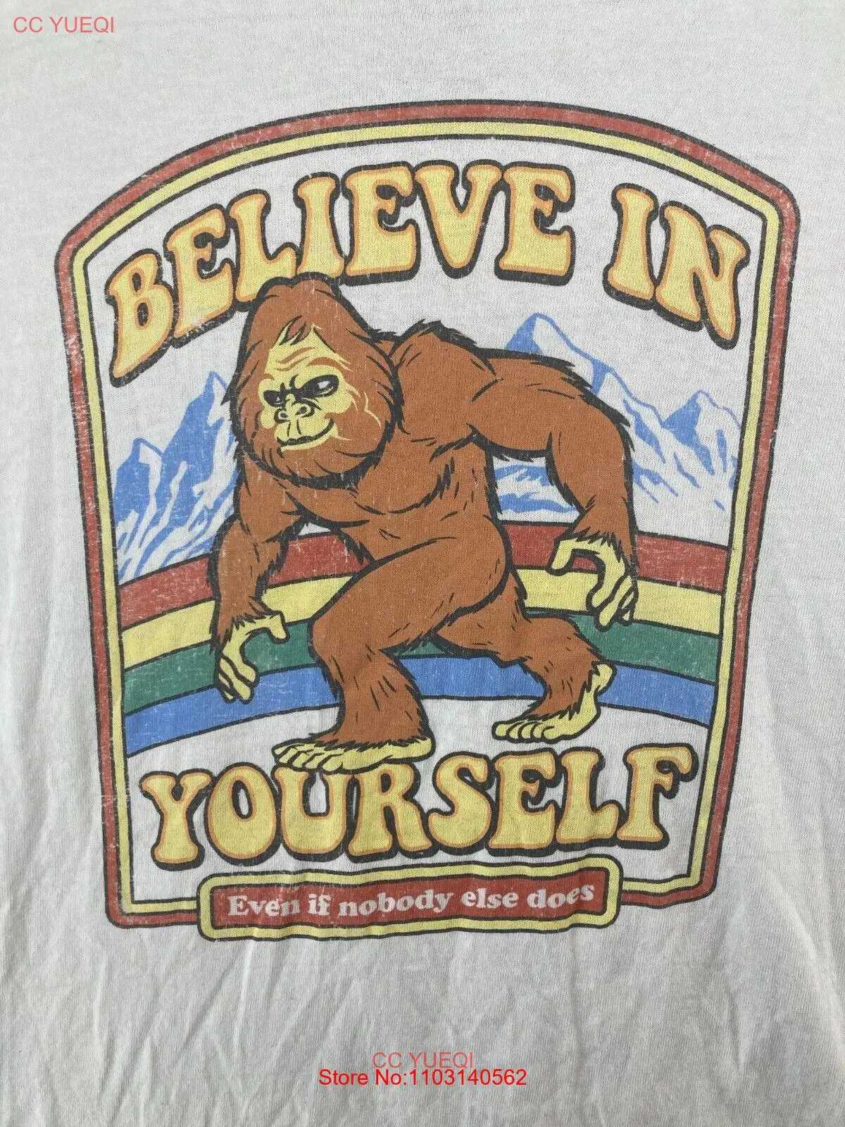 DOM Mens TShirt Large White Believe In Yourself Big Foot