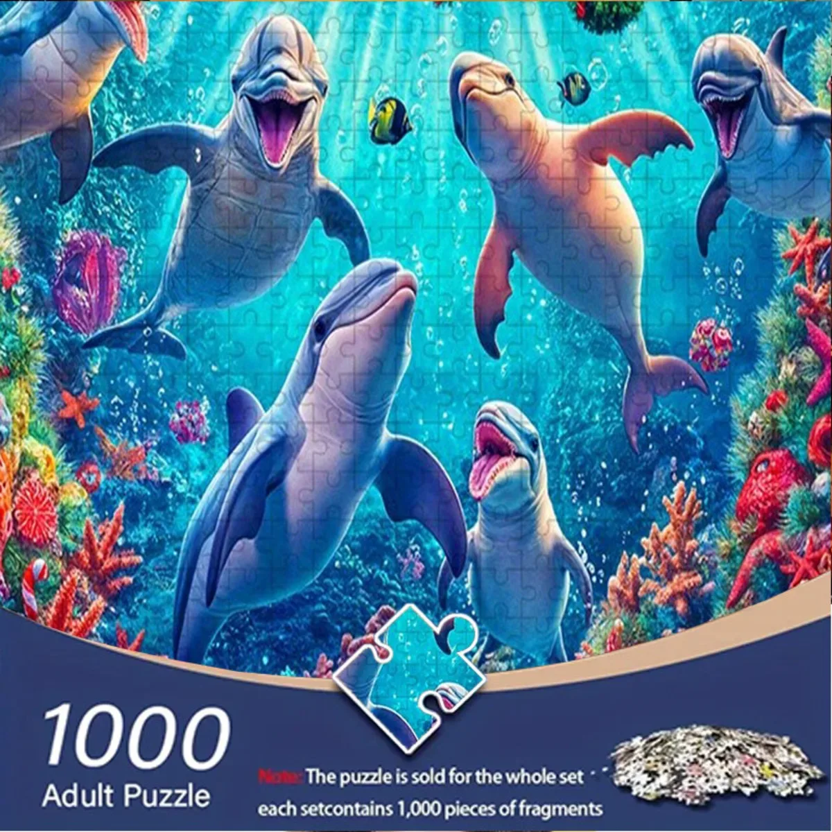 

1000 шт. пазл для взрослых - синий и красочный дельфин подводный мир коралловый и рыбный пазл | Подарок на Рождество/День рождения, Дом