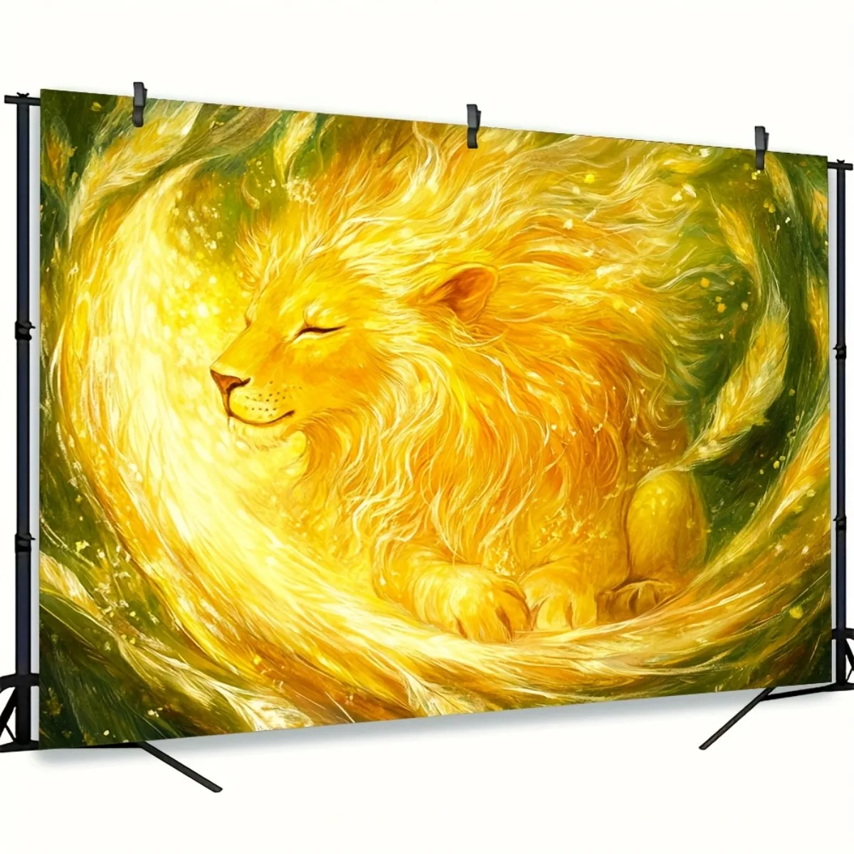 1pc Golden Lion Angel Wall Tapestry & Backdrop - Self-Lit Golden Feather Vortex Design, No Electricity Needed, Luxurious Lion of