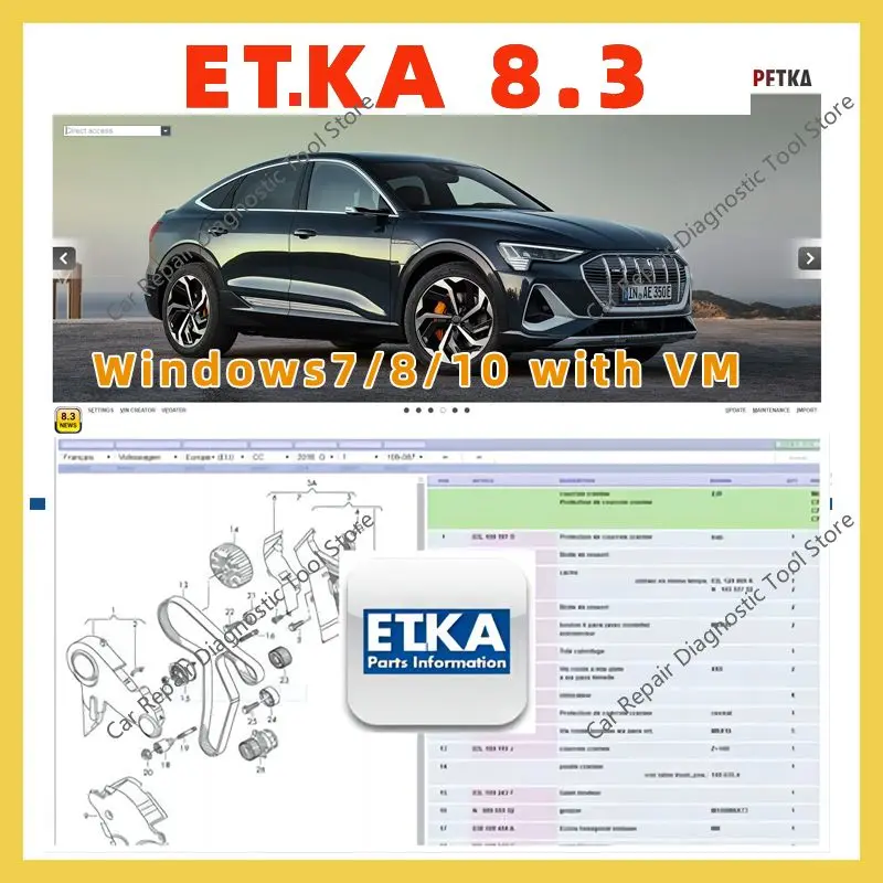 Catálogo de piezas electrónicas 2024HOT ETKA 8,3 volkswagen softwar para V/W + AU/DI + SE/AT + SKO/DA varios idiomas neutral francés