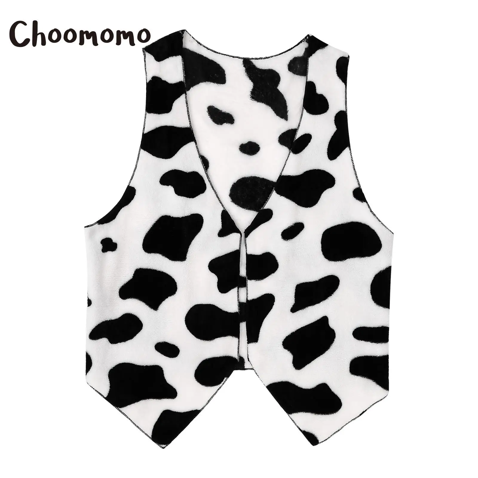 Men Cow Printed Vest Jacket Coat Sleeveless Open Front Flannel Waistcoat Tops Cowboy Cardigan Halloween Fancy Dress Ball Costume view 2