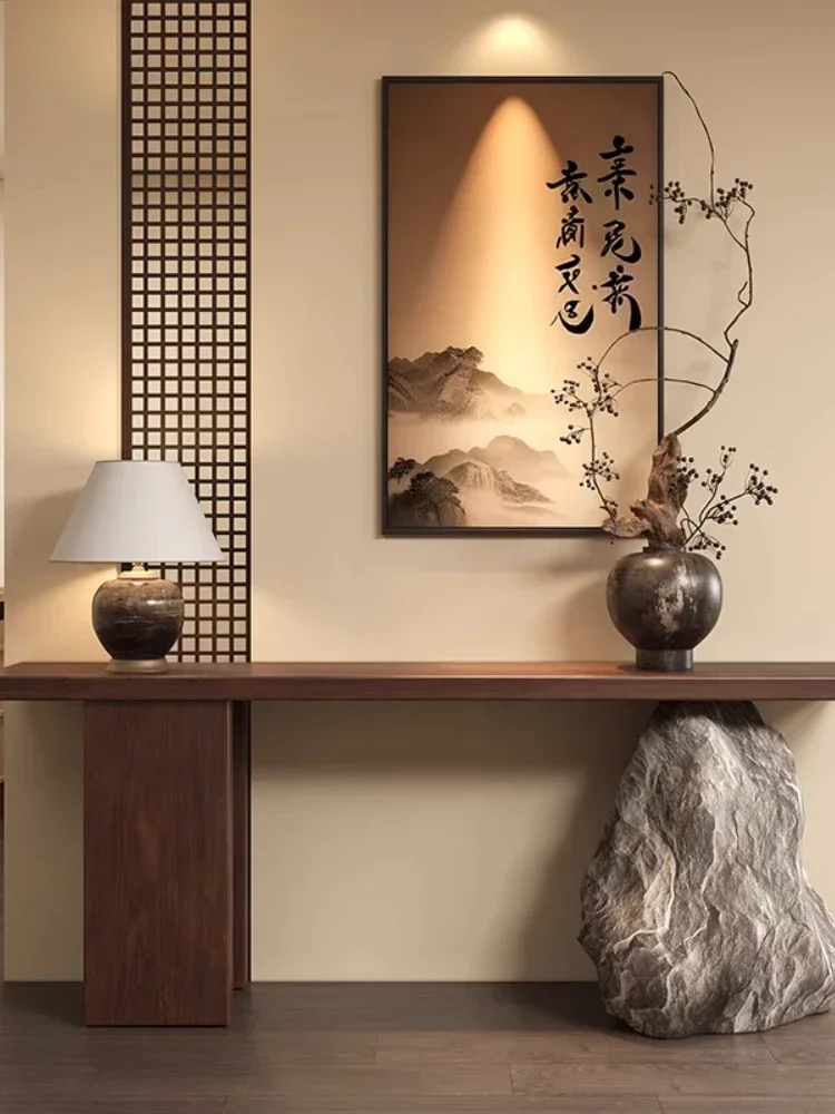 

01 Chinese-style solid wood entrance table against the wall Household entrance entrance platform corridor