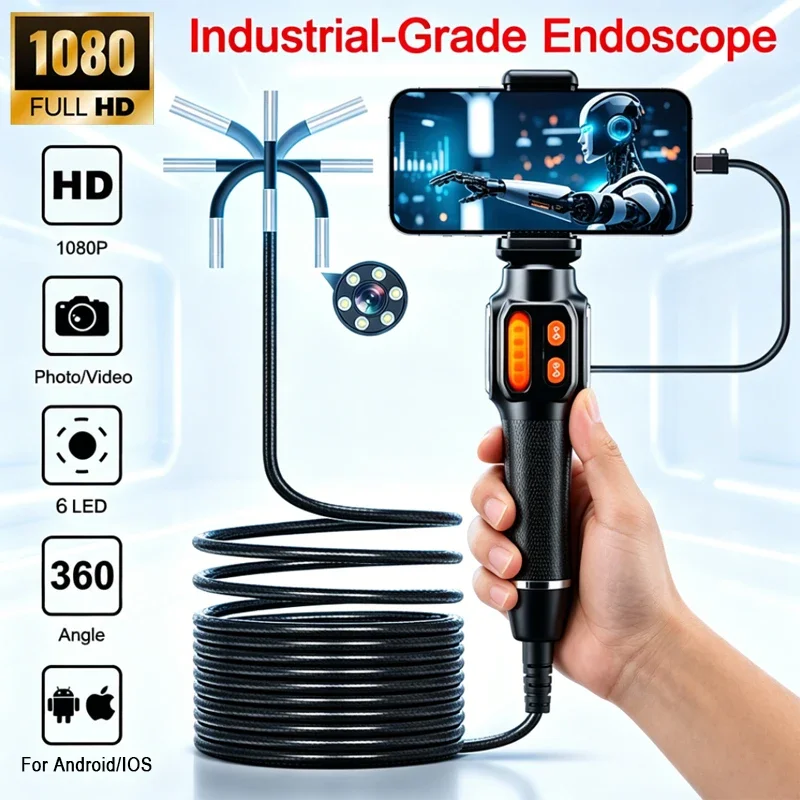 

1080 HD Articulating Borescope Endoscope Camera 360° Articulated Inspection Borescope Camera IP67 For Android/iOS Phone