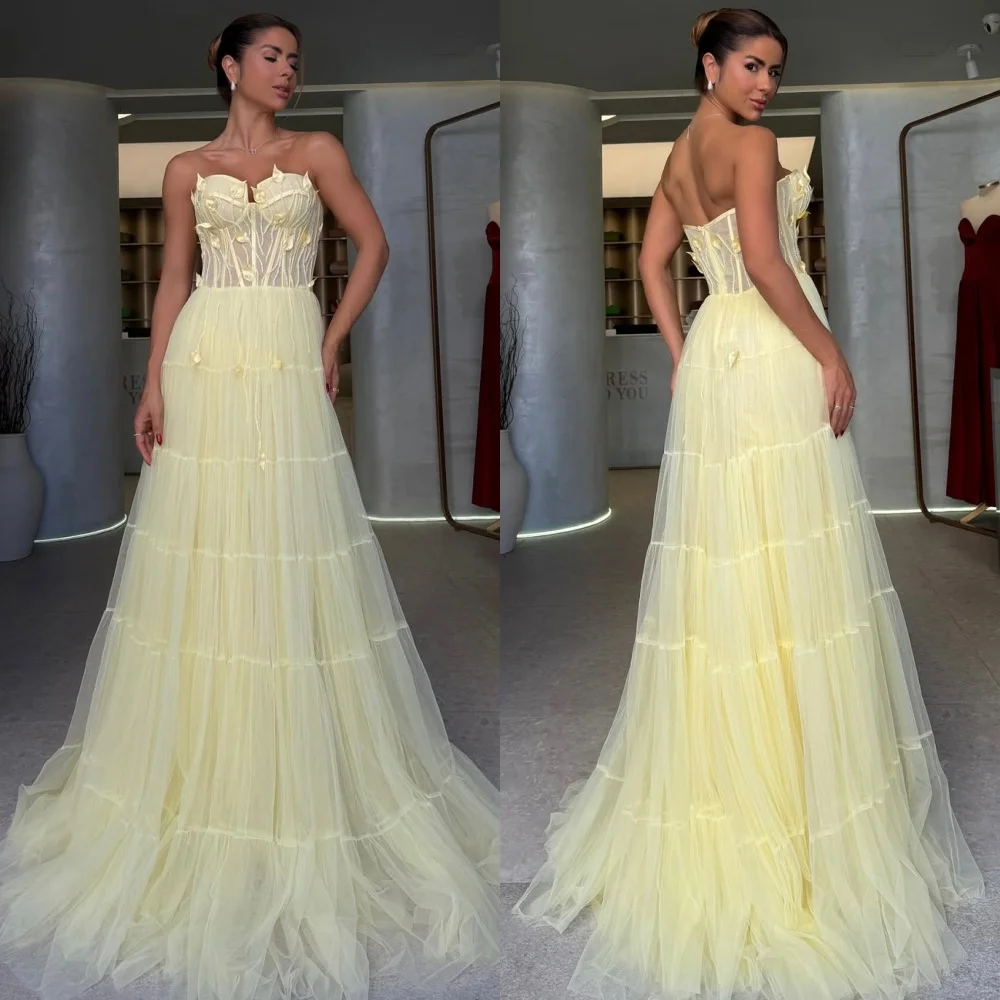 Personalizado de alta qualidade moda tule plissado ruched a linha sem alças vestidos longos sob medida vestidos ocasião estilo moderno combinando