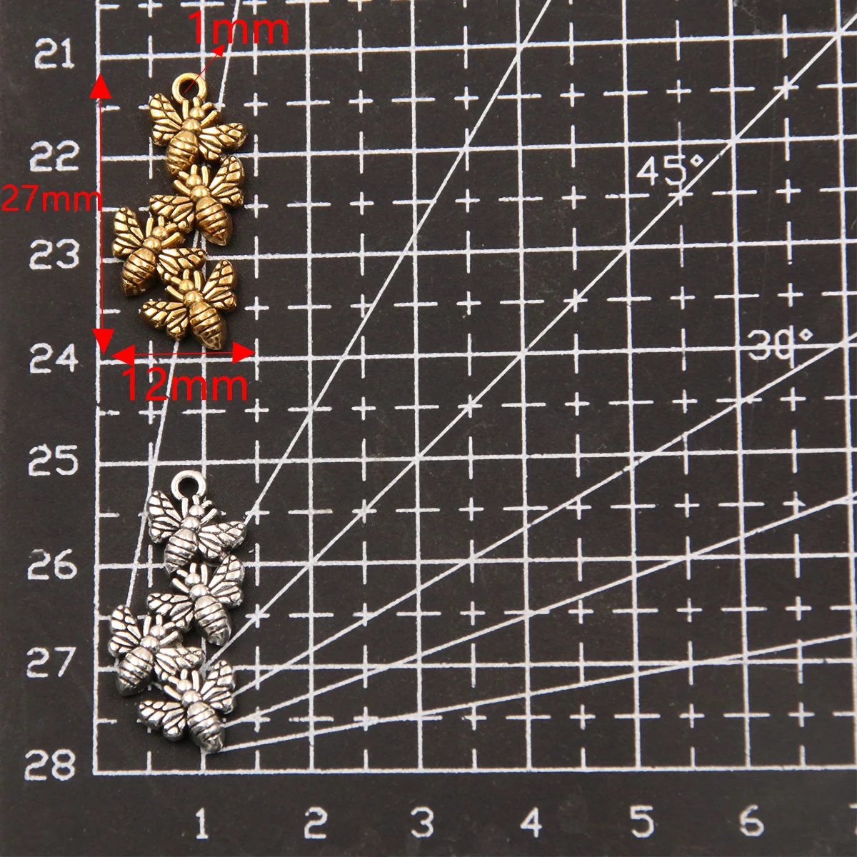 10PCS 12X27mm Metal Alloy Two Color 4 Little Bees Charms Animal Pendants For Jewelry Making DIY Handmade Craft