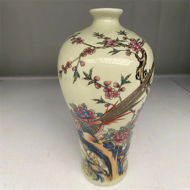 

China Old Porcelain Vase, Pastel With Flower and phoenix patterns and poetry prunus vase