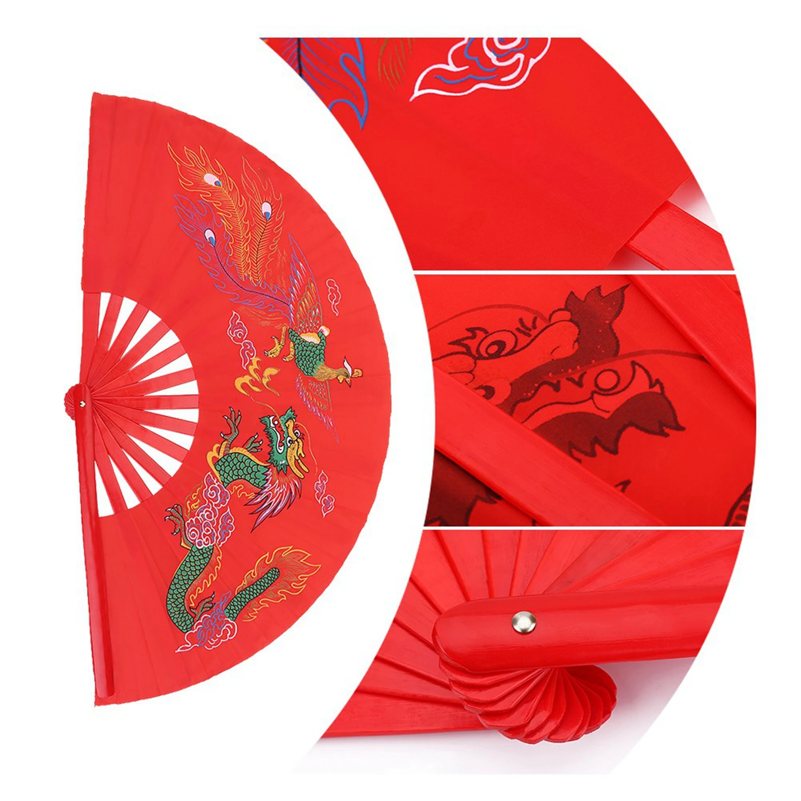 Red Tai Chi Martial Arts Kung Fu Bamboo Fan Right Hand Wushu Dance Practice Training Decorative Craft Fan